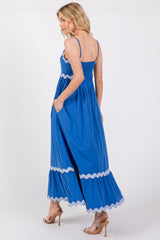 Royal Blue Contrast Wavy Trim Maxi Dress