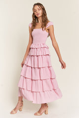 Pink Tiered Ruffle Maxi Dress