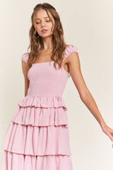 Pink Tiered Ruffle Maxi Dress