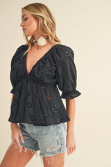 Black Eyelet Embroidered Top