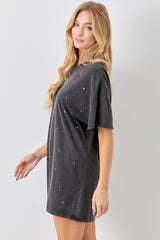 Black T-Shirt Dress With Rhinestone Detail