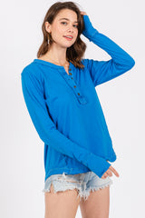 Blue Long Sleeve Exposed Seam Top