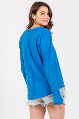 Blue Long Sleeve Exposed Seam Top