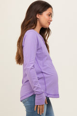 Lavender Long Sleeve Exposed Seam Maternity Top