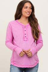 Pink Long Sleeve Exposed Seam Maternity Top