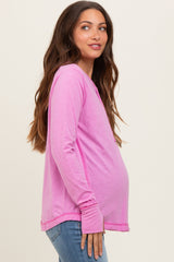 Pink Long Sleeve Exposed Seam Maternity Top