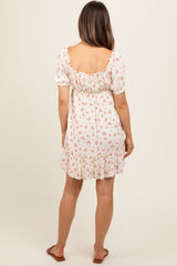 Cream Floral Babydoll Ruffled Maternity Mini Dress