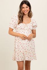 Cream Floral Babydoll Ruffled Maternity Mini Dress