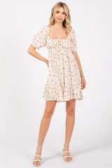 Cream Floral Babydoll Ruffled Mini Dress