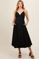 Black V-Neck Maternity Maxi Dress