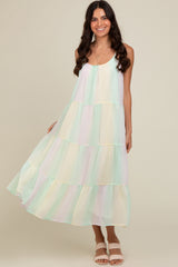 Multicolor Pastel Ombre Tiered Maxi Dress