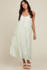 Multicolor Pastel Ombre Tiered Maxi Dress