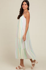 Multicolor Pastel Ombre Tiered Maxi Dress