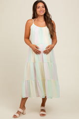 Multicolor Pastel Ombre Tiered Maternity Maxi Dress