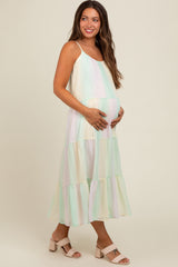 Multicolor Pastel Ombre Tiered Maternity Maxi Dress