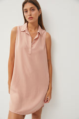 Peach Collared V Neck Dress