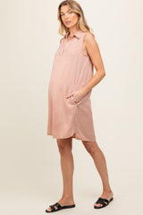 Peach Collared V Neck Maternity Dress