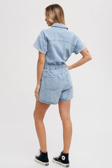 Light Denim Denim Button Down Shirt Romper