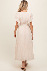 Cream Cuffed Sleeve Front Tie Maternity Maxi Dress