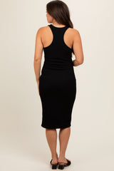 Black Ribbed Sleeveless Fitted Maternity Dress