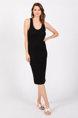 Black Ribbed Sleeveless Fitted Maternity Dress