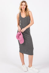 Charcoal Ribbed Sleeveless Fitted Dress