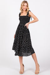 Black Floral Sleeveless Knotted Strap Maternity Dress