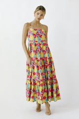 Multi-Color Floral Low Back Tiered Maternity Midi Dress