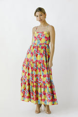 Multi-Color Floral Low Back Tiered Midi Dress