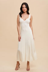 Cream Knit Deep V-Neck Maxi Dress