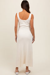 Cream Knit Deep V-Neck Maternity Maxi Dress