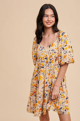 Multicolor Floral Print Puff Sleeve Maternity Dress