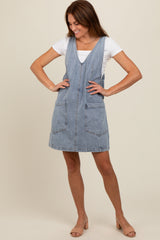 Light Blue Denim Front Pocket Skirt Overalls