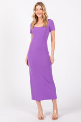 Purple Ribbed Fitted Maternity Midi Dress