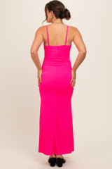 Pink Ribbed Fitted Maternity Maxi Dress