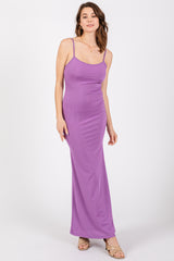 Purple Ribbed Fitted Maternity Maxi Dress