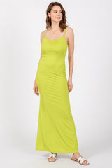 Lime Ribbed Fitted Maternity Maxi Dress