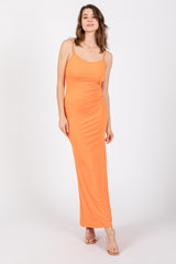 Orange Ribbed Fitted Maternity Maxi Dress