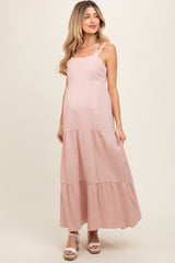 Light Pink Tiered Maternity Maxi Dress