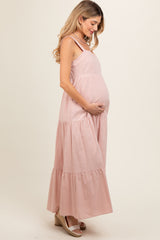 Light Pink Tiered Maternity Maxi Dress