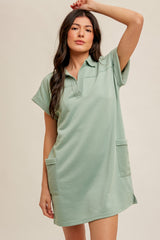 Mint Terry Cuff Sleeve Pocketed Collared Maternity Dress