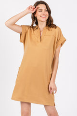 Mustard Terry Cuff Sleeve Pocketed Collared Maternity Dress