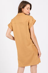 Mustard Terry Cuff Sleeve Pocketed Collared Dress