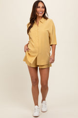 Yellow Linen Blend Short Sleeve Maternity Short Set