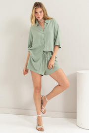 Mint Green Linen Blend Short Sleeve Short Set