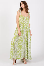 Lime Floral Ruffle Shoulder Cut-Out Back Maxi Dress