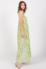 Lime Floral Ruffle Shoulder Cut-Out Back Maxi Dress