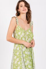 Lime Floral Ruffle Shoulder Cut-Out Back Maxi Dress