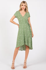 Green Floral Hi-Lo Maternity Wrap Dress