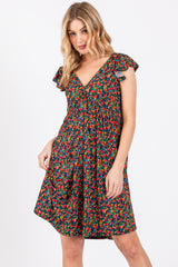 Black Floral V-Neck Maternity Dress